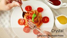  Presentation with pasta restaurant - Slide deck featuring natural medicina - man eating delicious pasta background and a  colored foreground