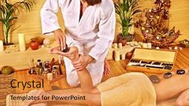  Presentation with massage therapist - PPT theme having natural medicina - woman getting feet massage male background and a gold colored foreground
