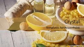  Presentation with life - Presentation having natural medicine - spa still life on wooden background and a yellow colored foreground
