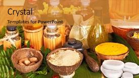  Presentation with herbal - PPT theme featuring natural medicine - spa still life with thai background and a gold colored foreground