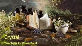 Presentation with natural - PPT theme having natural medicine on wooden table background and a tawny brown colored foreground