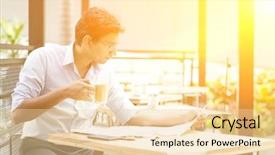  Presentation with indian tea - Slide deck consisting of natural morning - asian indian business man reading background and a lemonade colored foreground