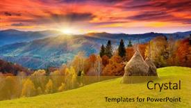  Presentation with forest morning - Beautiful slides featuring natural morning - mountain autumn landscape with colorful backdrop and a gold colored foreground