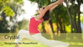  Presentation with exercises - PPT theme with natural morning - pretty woman doing yoga exercises background and a yellow colored foreground