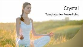  Presentation with best practices - Theme consisting of natural morning - young beautiful woman practices yoga background and a  colored foreground