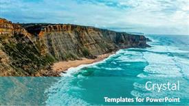  Presentation with rocky shore - Presentation consisting of natural-oceanscape-with-ocean-rocky background and a teal colored foreground