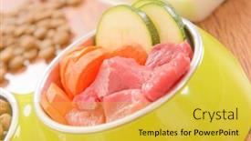  Presentation with raw meat dog - Beautiful theme featuring natural-organic-dog-s-food backdrop and a yellow colored foreground