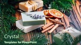  Presentation with natural soap - Slide deck featuring natural-organic-soap-bars background and a forest green colored foreground