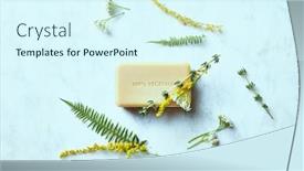  Presentation with natural soap - PPT theme with natural-organic-soap-on-gray background and a cool aqua colored foreground