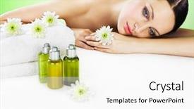  Presentation with natural cosmetic - Colorful PPT theme enhanced with natural products - beautiful woman and organic cosmetic backdrop and a white colored foreground