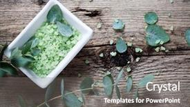  Presentation with eucalyptus leaves - Audience pleasing slide set consisting of natural products - green bath salt with fresh backdrop and a gray colored foreground