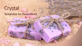  Presentation with handmade spa lavender soap - Colorful PPT theme enhanced with natural products - hand-made lavender soaps on sackcloth backdrop and a lemonade colored foreground
