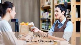  Presentation with natural products - Theme enhanced with natural products - helpful middle-aged shop assistant giving background and a soft green colored foreground