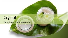  Presentation with facial - Audience pleasing slides consisting of natural products - jar of moisturizing facial cream backdrop and a yellow colored foreground