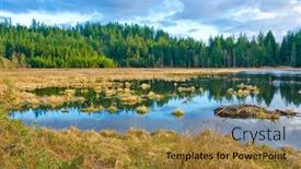  Presentation with lake - Beautiful PPT theme featuring natural-reflections-on-a-lake backdrop and a gold colored foreground