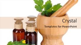  Presentation with medicine - Audience pleasing presentation theme consisting of natural remedies - blooming celandine with medicine bottles backdrop and a coral colored foreground