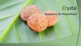  Presentation with pills - Slides having natural remedies - pills closeup on the leaf background and a  colored foreground