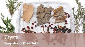  Presentation with traditional chinese medicine - Audience pleasing PPT theme consisting of natural remedies - traditional chinese herbal medicine ingredients backdrop and a coral colored foreground