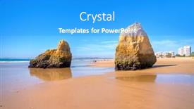  Presentation with rocks - Amazing slide set having natural-rocks-at-praia-tres backdrop and a cyan colored foreground