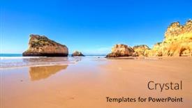  Presentation with rocks - Cool new PPT theme with natural-rocks-at-praia-tres backdrop and a coral colored foreground