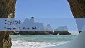  Presentation with algarve - Audience pleasing presentation theme consisting of natural-rocks-near-alvor backdrop and a light blue colored foreground