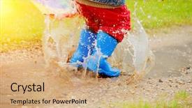  Presentation with baby rainbow - Colorful slide deck enhanced with natural rubber - child jumps on puddles backdrop and a coral colored foreground