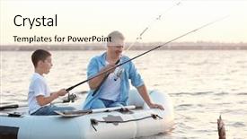  Presentation with fishing boat - Cool new slide set with natural rubber - dad and son fishing backdrop and a cream colored foreground