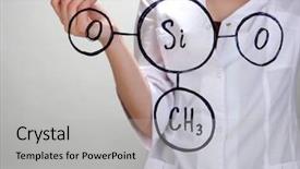  Presentation with chemist - Slide deck having natural science - chemist woman writing formulas background and a  colored foreground