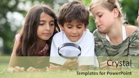  Presentation with children - PPT layouts with natural science - children looking at insects background and a mint green colored foreground