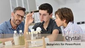  Presentation with chemistry - Beautiful slide deck featuring natural science - school boys with teacher backdrop and a coral colored foreground