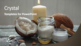  Presentation with natural ingredients - Presentation theme having natural scrub ingredients on wooden table background and a gray colored foreground