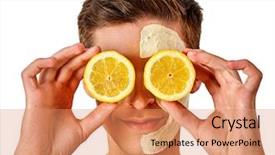  Presentation with skin care natural - Cool new presentation design with natural skincare - facial mask from fresh fruits backdrop and a coral colored foreground