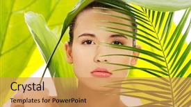  Presentation with green leaves - Amazing presentation design having natural skincare - portrait of nude woman backdrop and a  colored foreground