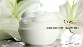  Presentation with natural cosmetic - Beautiful theme featuring natural skincare products - cosmetic cream and beautiful lily backdrop and a sky blue colored foreground