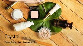  Presentation with green leaf - Presentation theme featuring natural skincare products - cosmetic with green leaf background and a gold colored foreground