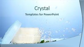  Presentation with gravity rain blue water drop splash - PPT theme with natural skincare products - opened jar of cream background and a sky blue colored foreground