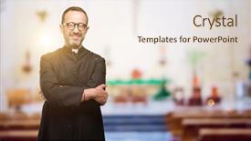  Presentation with religion - Colorful presentation design enhanced with natural smile laughing at church backdrop and a lemonade colored foreground