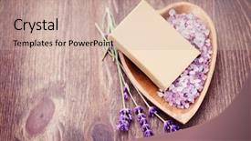  Presentation with natural soap - Presentation theme having natural soap and bowl of lavender bath salt - beauty treatment shallow dof background and a soft green colored foreground