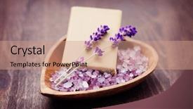  Presentation with natural soap - Audience pleasing PPT theme consisting of natural soap and bowl of lavender bath salt - beauty treatment shallow dof backdrop and a coral colored foreground