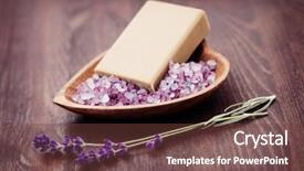  Presentation with natural soap - Theme consisting of natural soap and bowl of lavender bath salt - beauty treatment shallow dof background and a tawny brown colored foreground