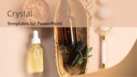  Presentation with oils - Colorful theme enhanced with natural-spa-cosmetic-products-background backdrop and a coral colored foreground