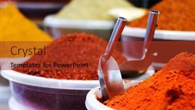  Presentation with market - Colorful PPT layouts enhanced with natural-spices-selling-on-spice backdrop and a tawny brown colored foreground