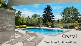  Presentation with veranda - Cool new presentation theme with natural stone - beautiful house swimming pool view backdrop and a light gray colored foreground