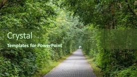  Presentation with forest road green - Audience pleasing PPT theme consisting of natural-tunnel-in-green-forest backdrop and a tawny brown colored foreground
