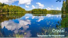  Presentation with blue calming - Cool new PPT layouts with natural vegetation wildlife - blue sky with clouds reflecting backdrop and a ocean colored foreground