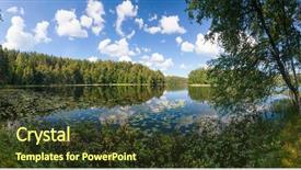  Presentation with summer trees - Slide deck enhanced with natural vegetation wildlife - blue sky with clouds reflecting background and a tawny brown colored foreground