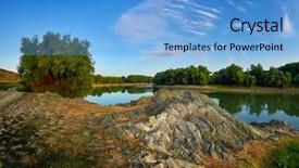  Presentation with summer camp show - Slide deck enhanced with natural vegetation wildlife - danube river shore in summer background and a  colored foreground