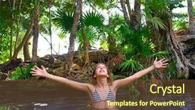  Presentation with maya - Theme enhanced with natural vegetation wildlife - girl bath in cenote sinkhole background and a tawny brown colored foreground