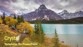  Presentation with rocky mountains - Slides enhanced with natural vegetation wildlife - red deer on the bank background and a tawny brown colored foreground