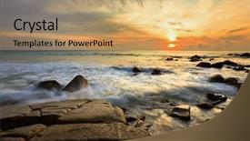  Presentation with tropical beach sunset - PPT theme having natural view - beautiful sunset at tropical beach background and a coral colored foreground